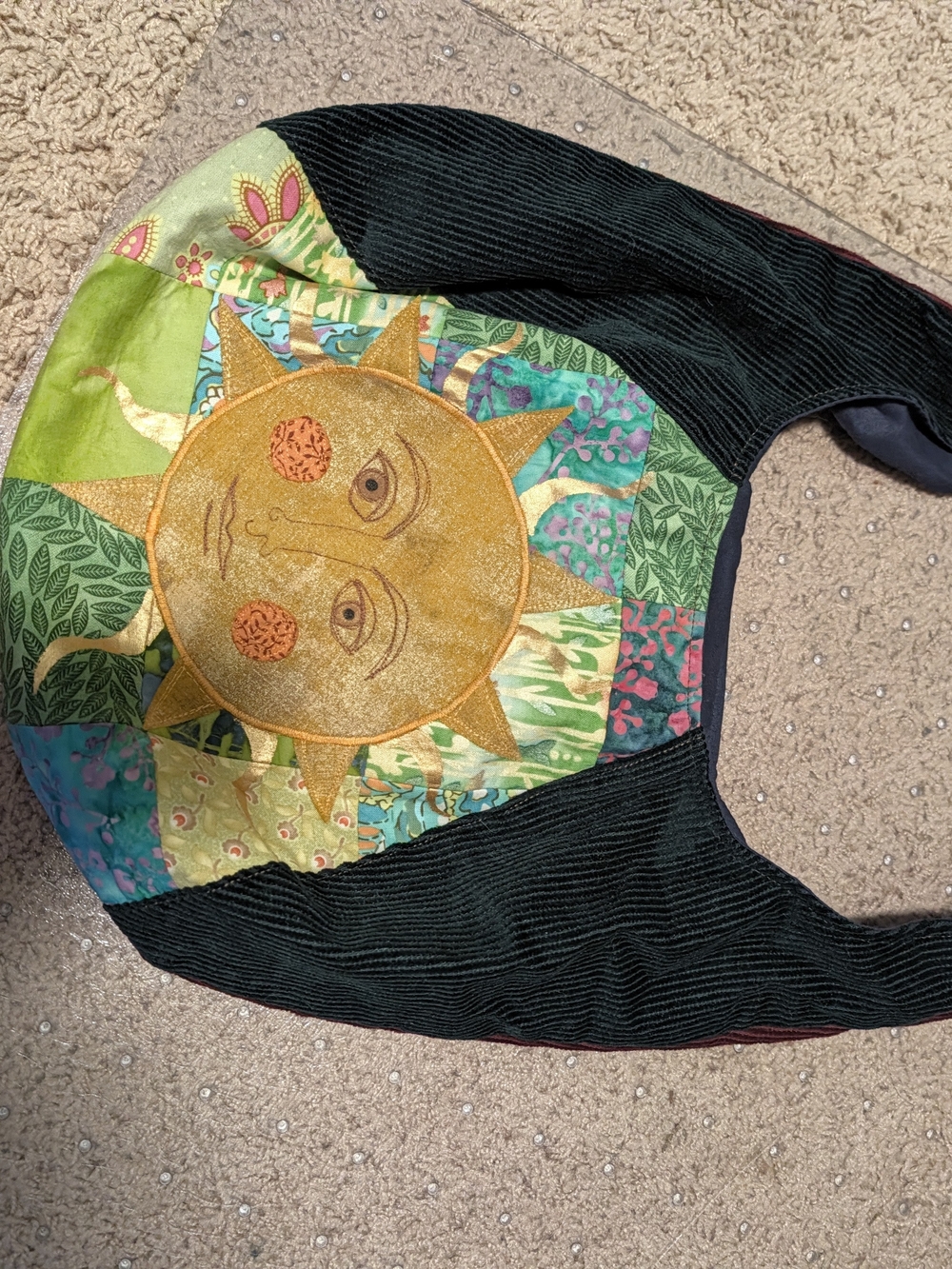 Sun Patchwork Shoulder Bag in Green and Black ON HOLD